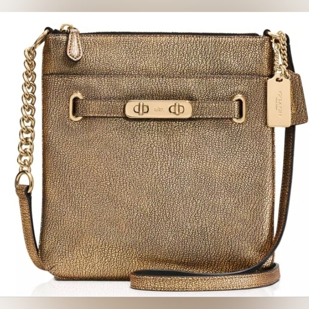 Coach SWAGGER Metallic Pebble Leather Swingpack Crossbody